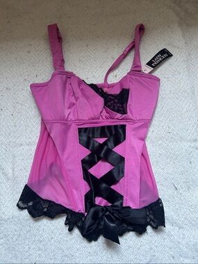 Pink Lace-Up Satin Bustier Top 34B